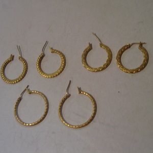 3 Pairs of Gold Tone Hoop Earrings